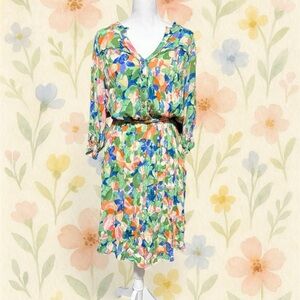 Democracy Floral Button Front Dress 2X Plus Size Boho Peasant Style Rayon